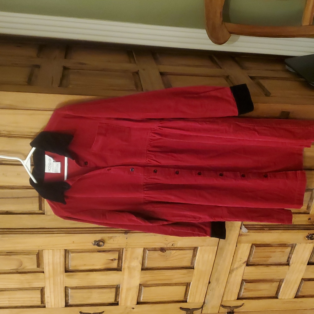 Motherhood Maternity Button Up Red Corduroy Dress Medium Christmas Holiday